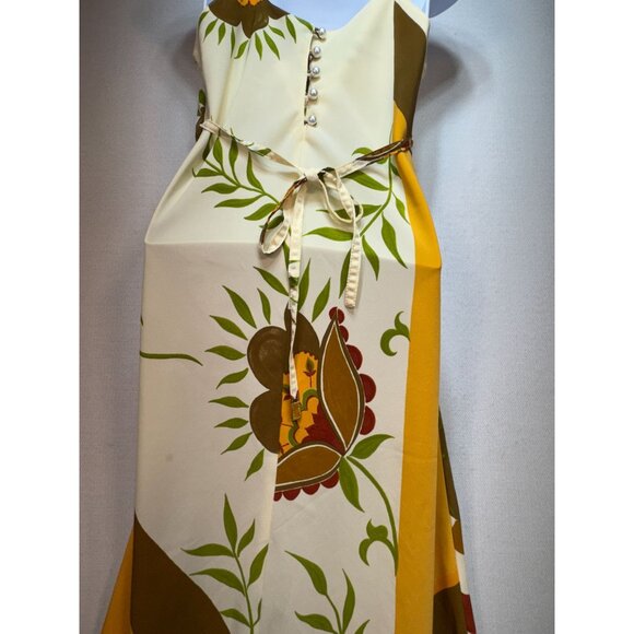 RUNVS Women's Long Maxi Dress Size S Multi Leaf Patchwork Sleeveless Back Tie - Picture 9 of 13